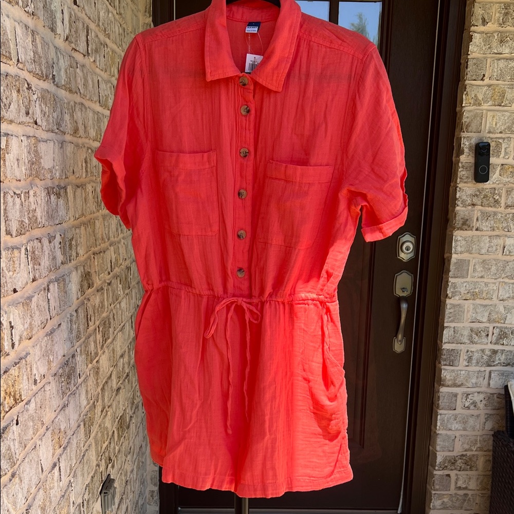 Old Navy 100% Cotton Light Weight Coral Button-Front Drawstring Romper
